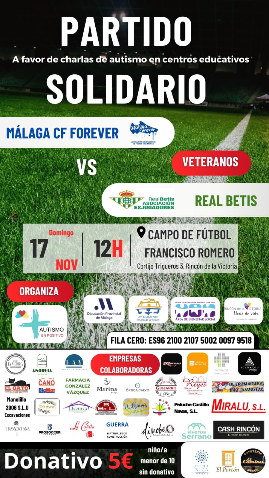 Rincón de la Victoria acogerá el partido solidario entre veteranos del Málaga y Real Betis para visibilizar el autismo
