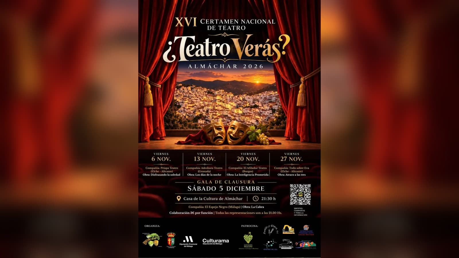 Cartel del XVI Certamen Nacional de Teatro «¿Teatro-Verás?» de Almáchar.