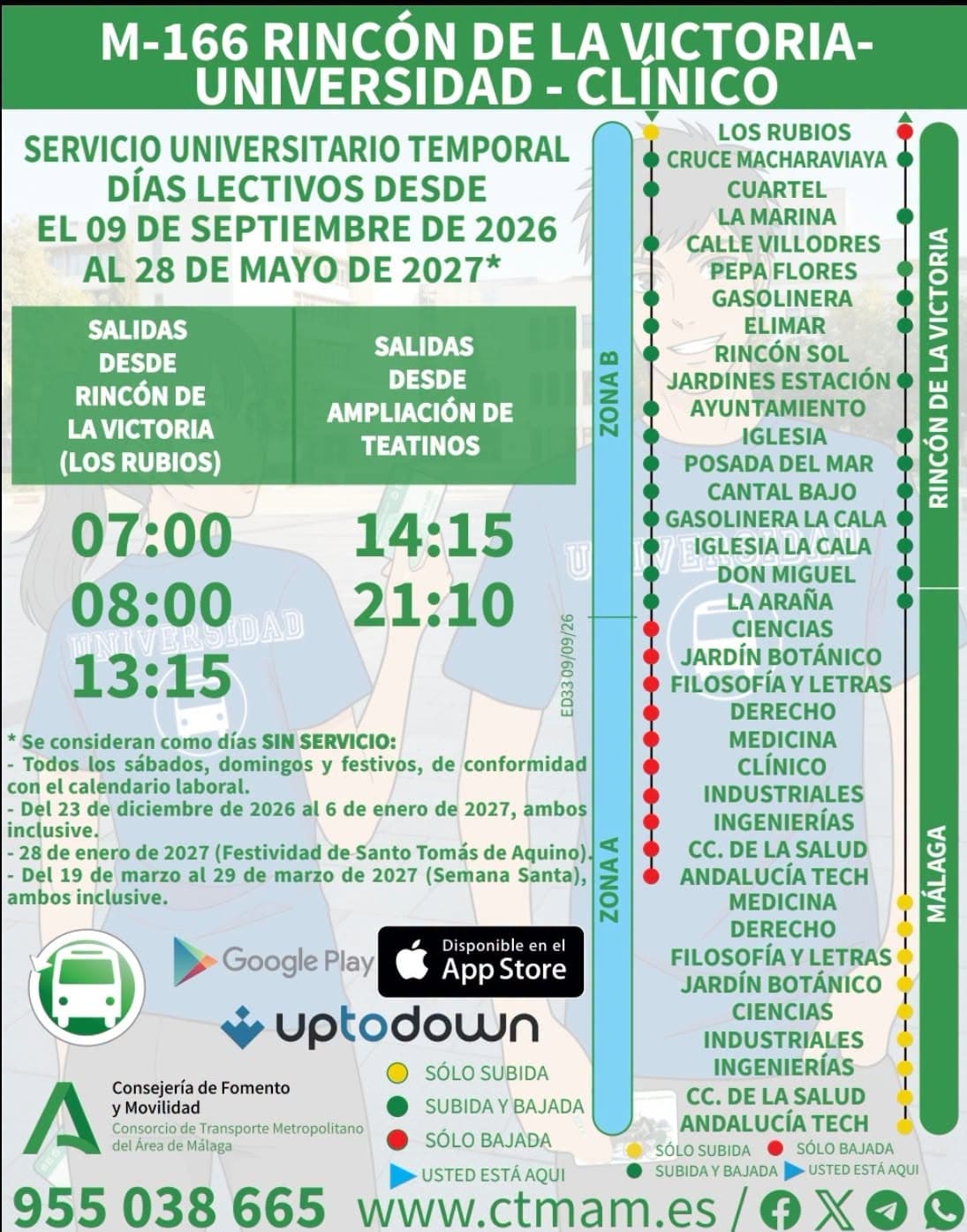 Comienza el servicio especial de transporte universitario de Rincón de la Victoria con conexión directa al Campus de Teatinos