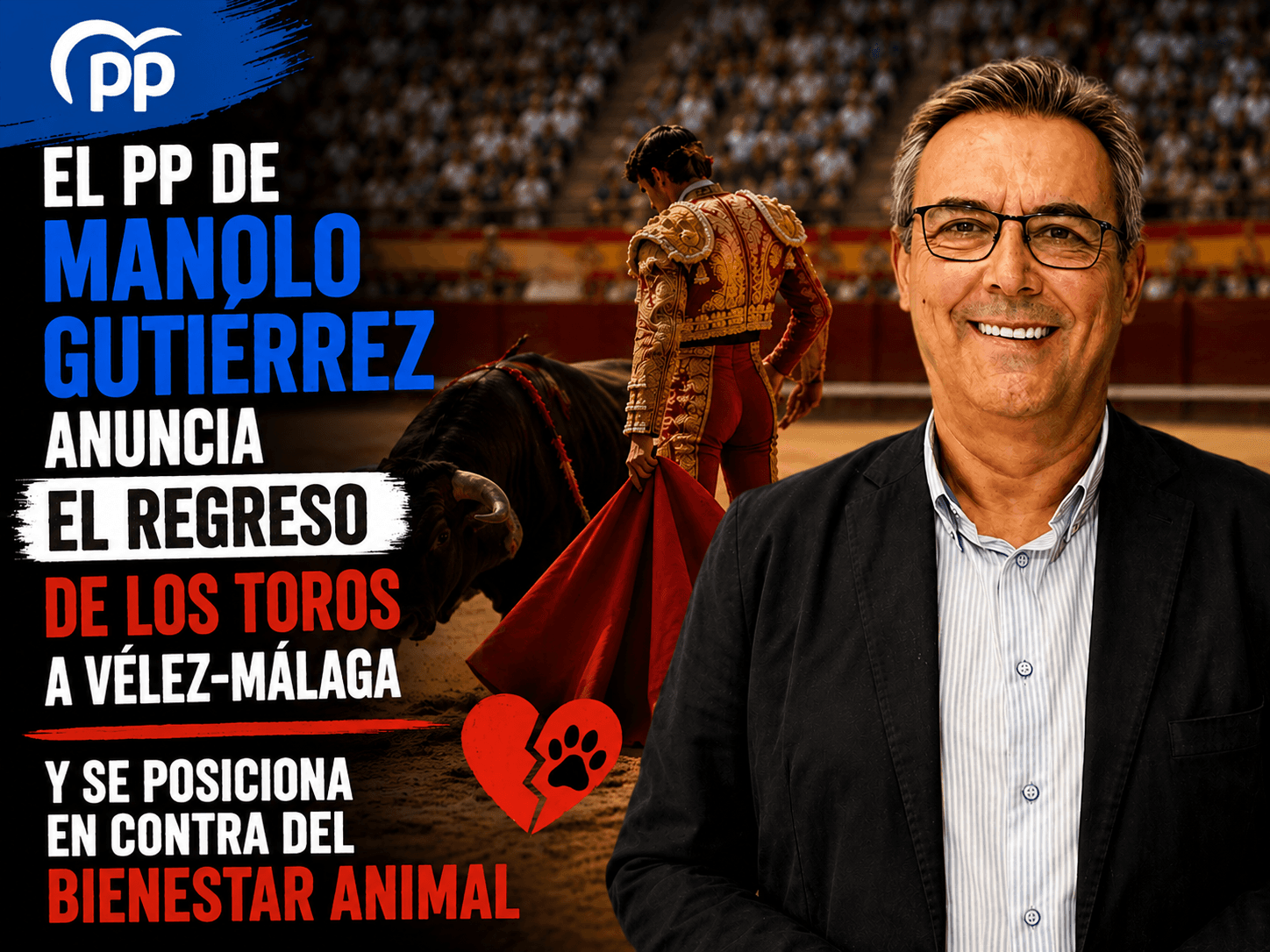 El PP de Manolo Gutiérrez anuncia el regreso de los toros a Vélez-Málaga y se posiciona en contra del bienestar animal